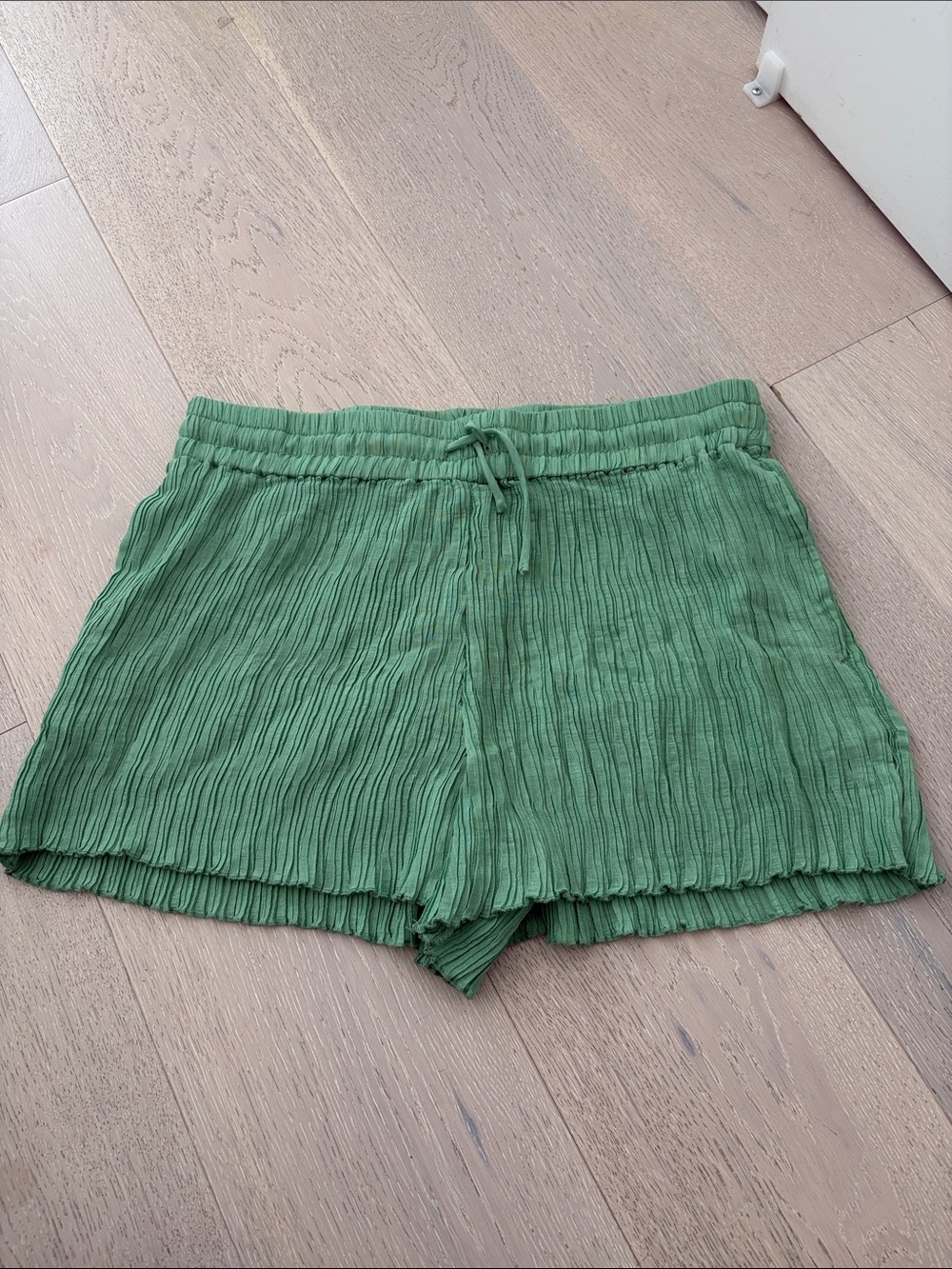 Dynamite Green Textured High-Waist Drawstring Shorts